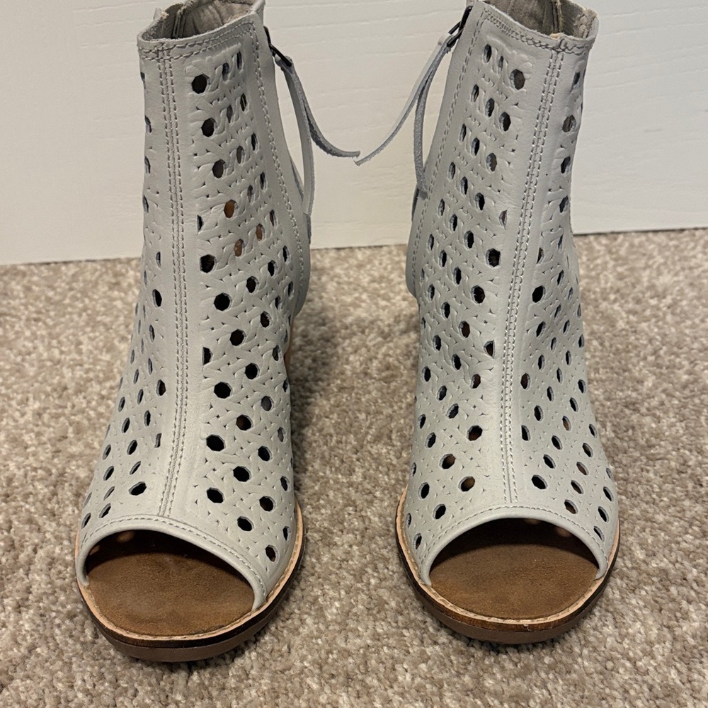 Toms Gray Peep-Toe Ankle Boots